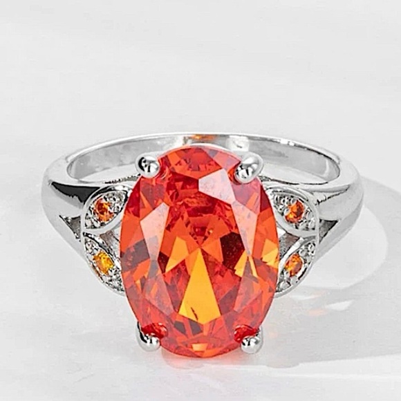 STERLING SILVER ZIRCON FIRE OVAL RING - Picture 1 of 5